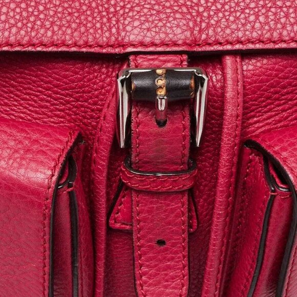 Gucci Dark Pink Pebbled Leather Bamboo Backpack Bag - Picture 5 of 12